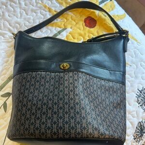 Fossil Black and Brown Monogram Shoulder Bag
